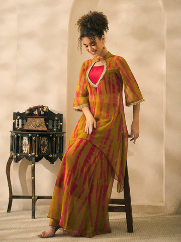 Chiffon Tie-Dye Print Kurta And Palazzo With Bustier Indo Western Women 3 Piece Set