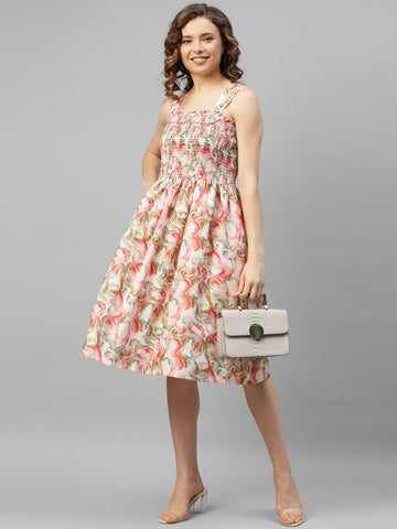 Smocking Floral Print Dress