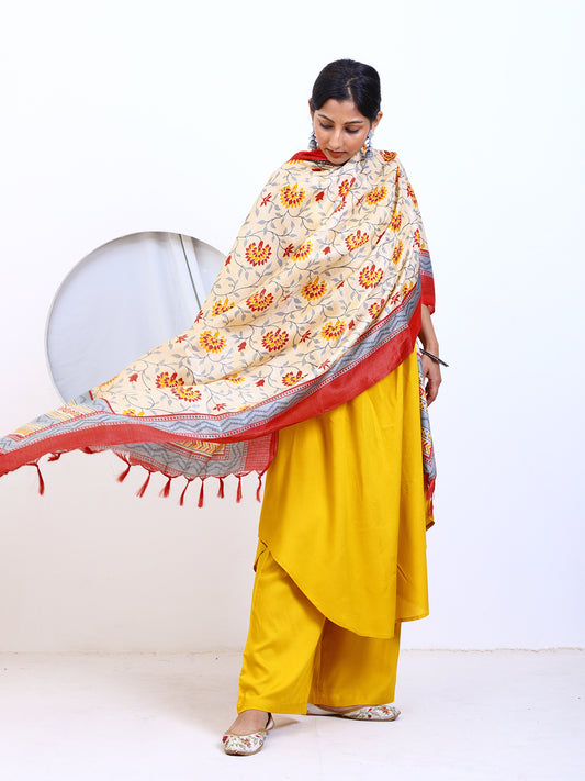 Women's Multicolor Floral Silk Blend Dupatta