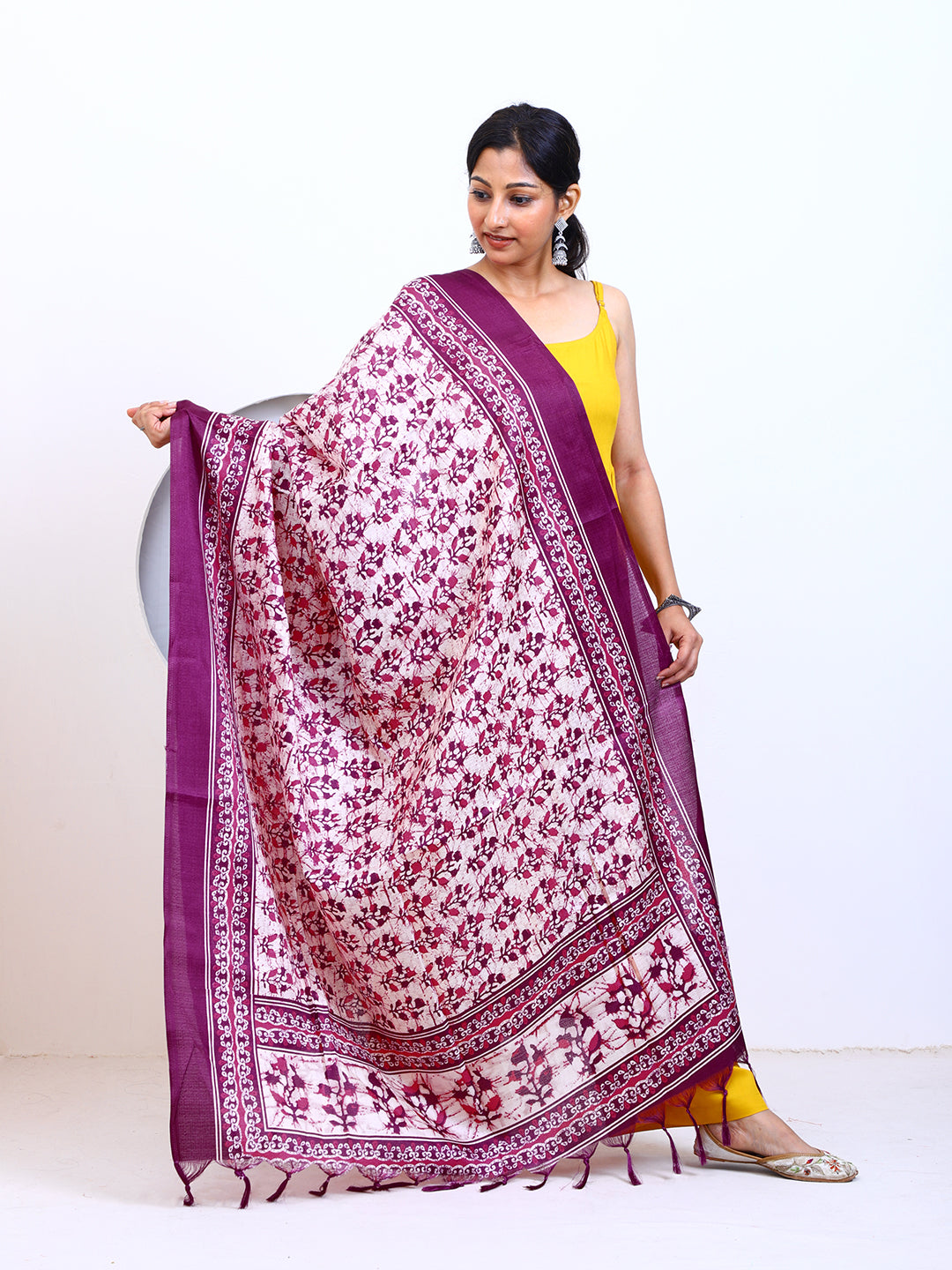 Women's Magenta Printed Silk Blend Dupatta