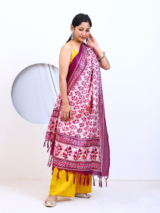 Women's Magenta Printed Silk Blend Dupatta