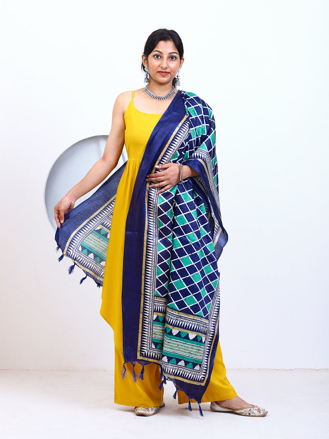 Women's Blue Geometric Print Silk Blend Dupatta