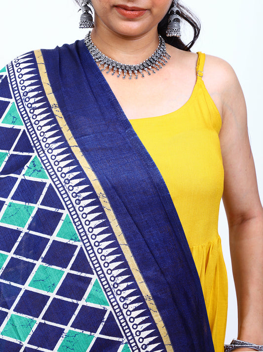 Women's Blue Geometric Print Silk Blend Dupatta