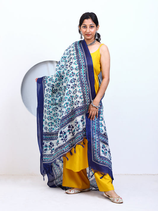 Women's Blue Printed Silk Blend Dupatta