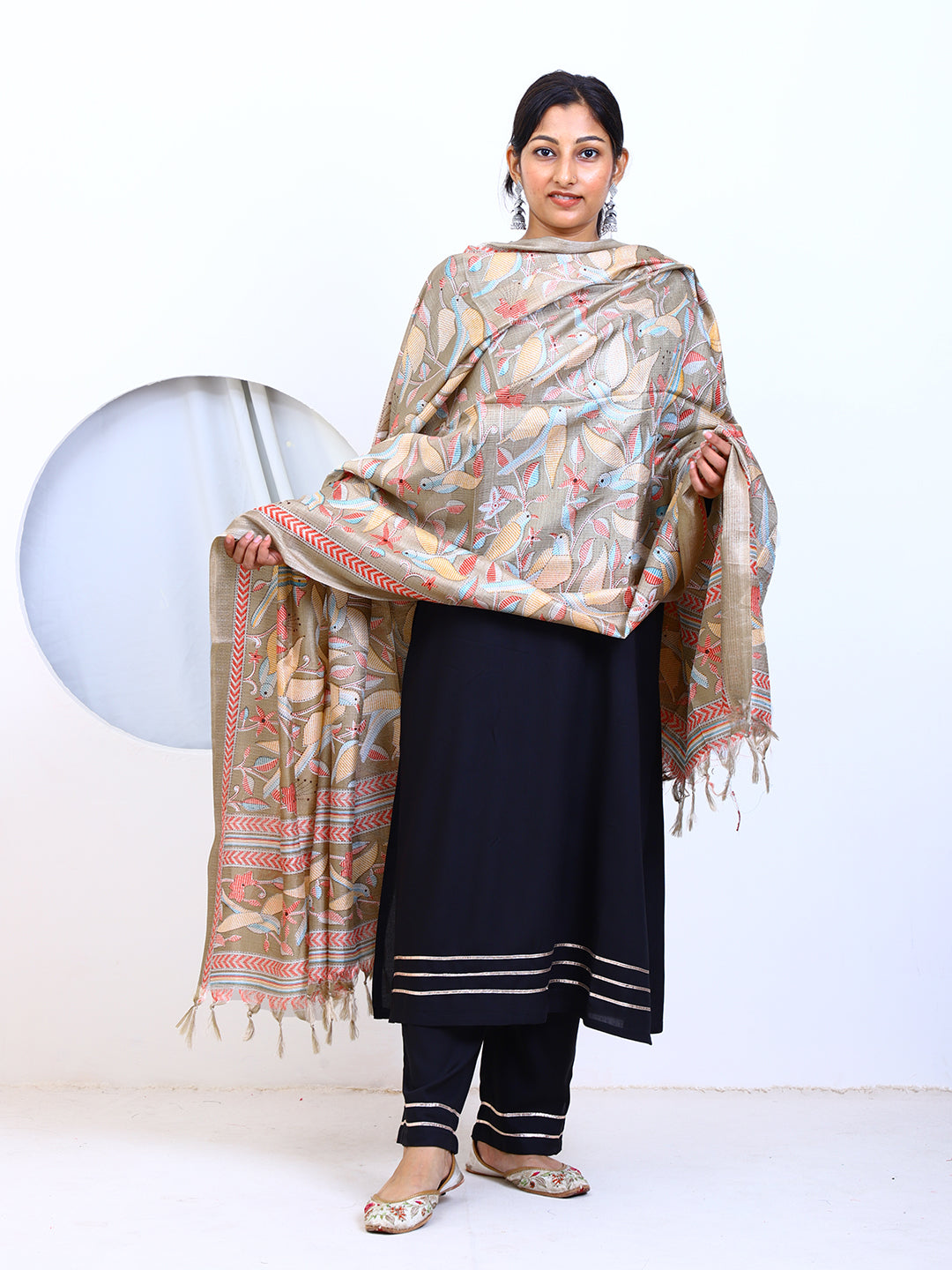 Women's Bird Print Silk Blend Dupatta