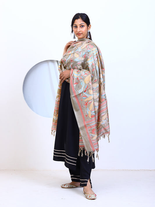 Women's Bird Print Silk Blend Dupatta