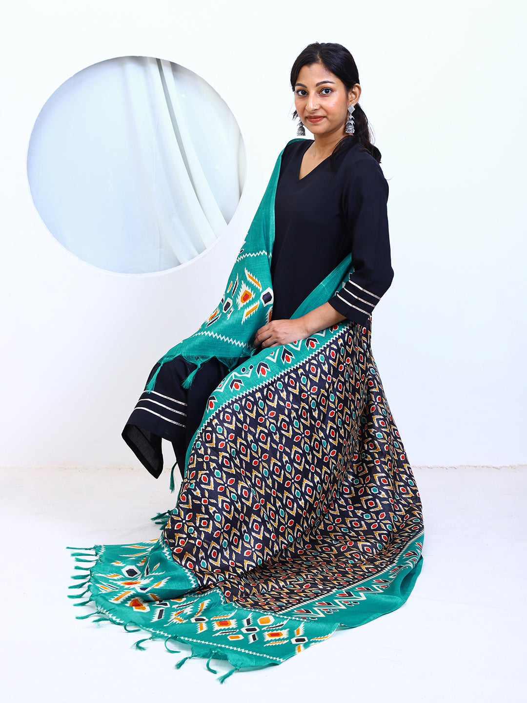 Women's Multicolor Printed Silk Blend Dupatta