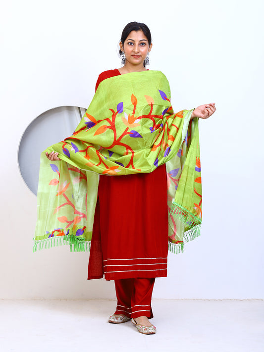 Women's Leaf Print Silk Blend Dupatta