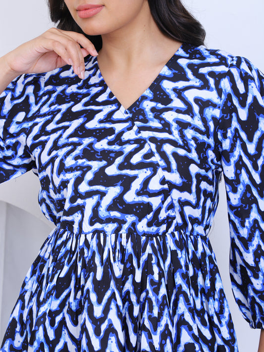 Women's Blue V-Neck Rayon Co-Ord Set