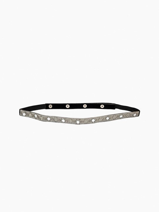 Women's Silver-Toned Mirror Embellished PU Belt