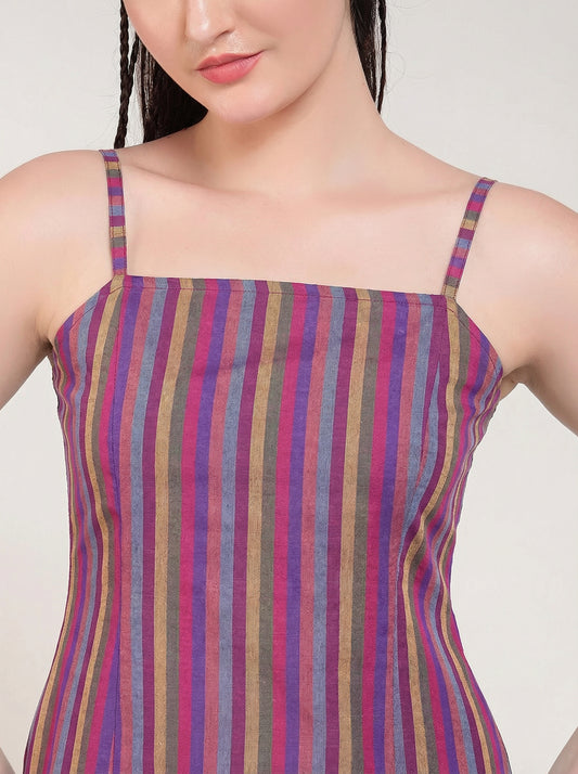 Multicolor Stripes Print Strappy Women Top