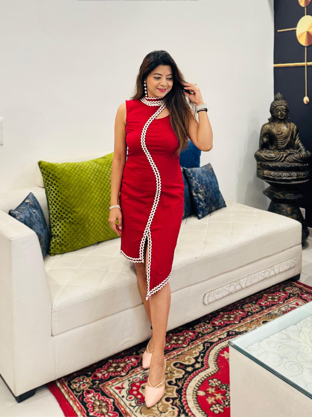 Maroon Body Con With High Neck Women Dress