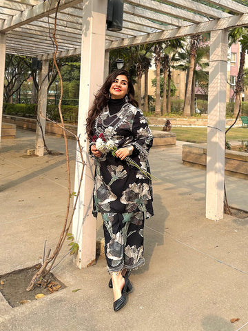 Black Floral Kurta With Palazzo Women Co-Ord Set