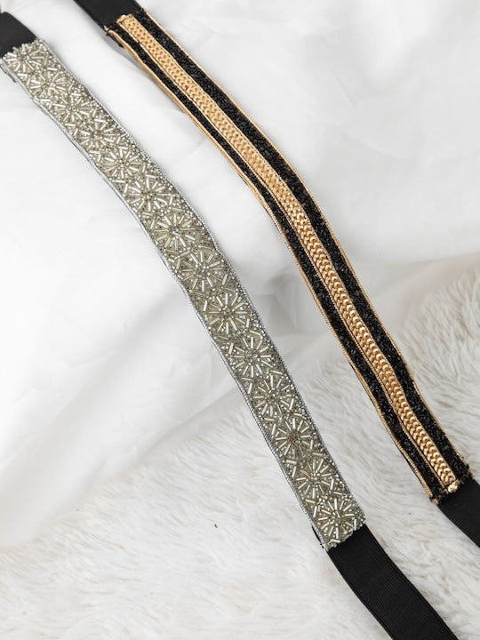 Women's Set Of 2 Black Embellished Belt