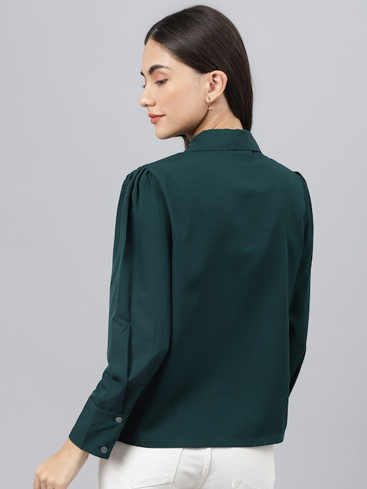 Bottle Green Shirt With Wing Collar