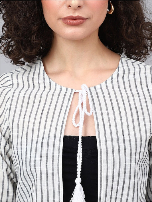 Women's White Black Striped Shrug