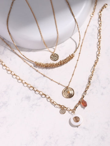 Gold-Toned Rose Gold-Plated Layered Stone Necklace