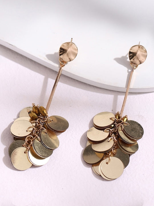 Gold-Toned Contemporary Ruffle Drop Earrings