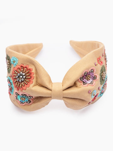 Women's Beige Floral Embellished Hairband
