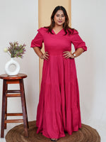 Women's Plus Size Magenta V-Neck Solid Maxi Dress