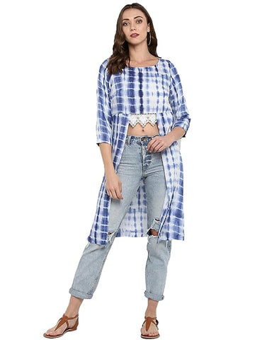 Blue Tie-Dye 3/4 Sleeve Regular Kurta