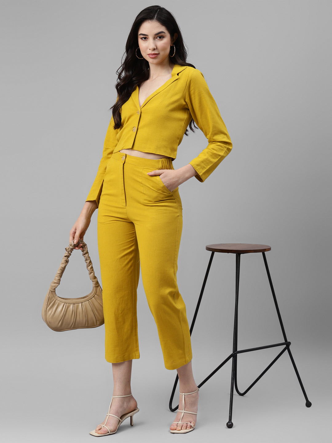 Yellow Solid Pure Cotton Trousers