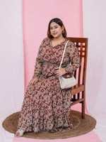 Women's Plus Size V-Neck Chiffon Maroon Maxi Dress