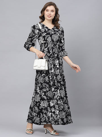 Abstract floral flared maxi dress