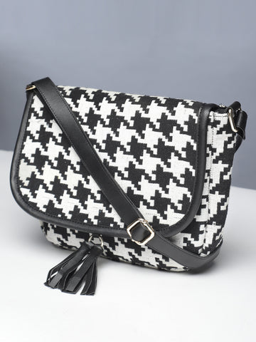 Houndstooth Tassel Sling Bag