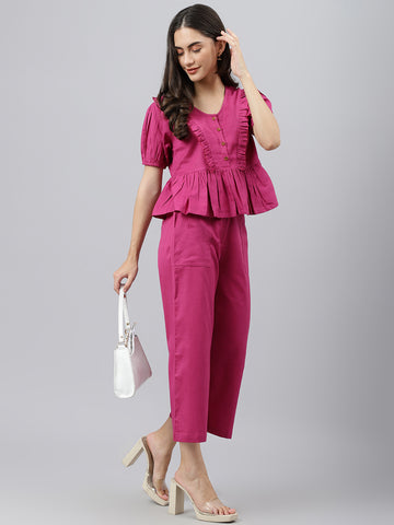 Solid Magenta Relaxed Trouser