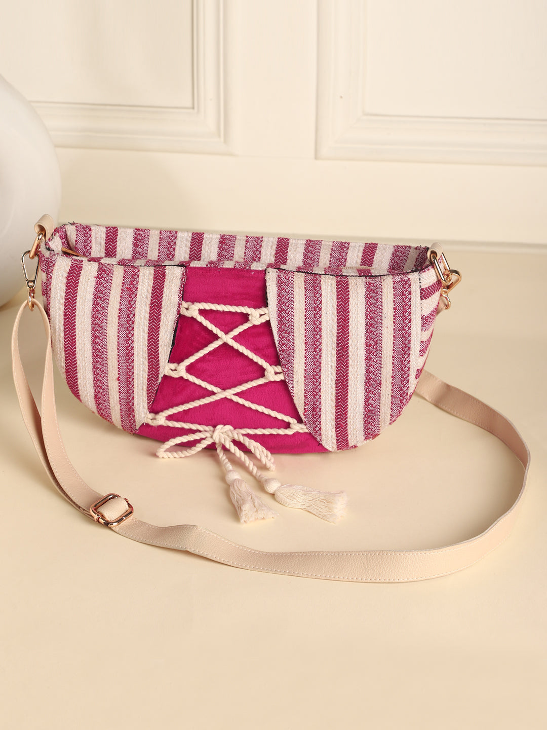 Stripe Sling Bag with Detachable Strap