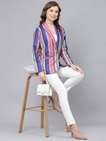 multi colour striped women blazer