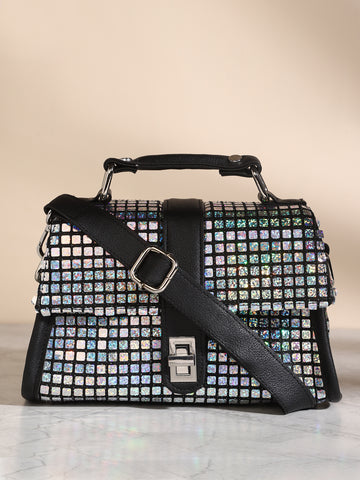 Holographic HandHeld Cum Sling Bag with Detachable Strap