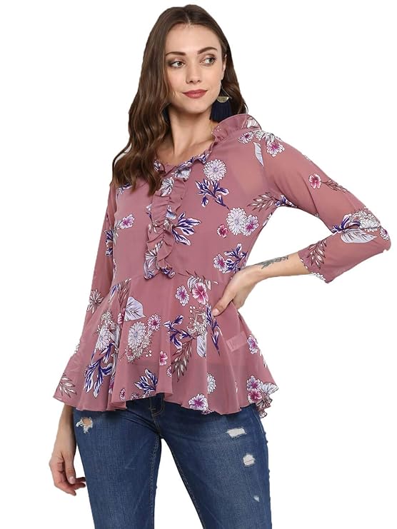 Pink Floral Frill Top
