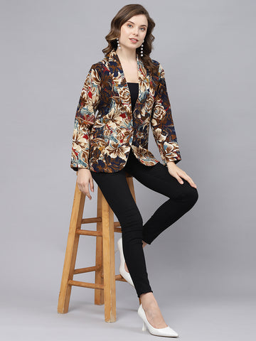 Floral with foil printed women blazer