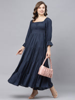 Women's Plus Size Grey Square Neck Flared Solid Maxi Dress