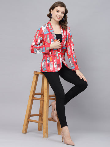Red abstract printed women blazer