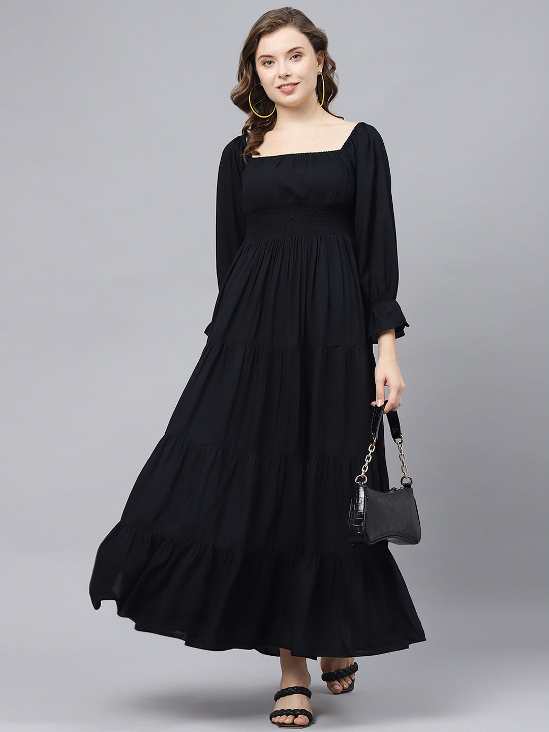 Black flared women maxi dress