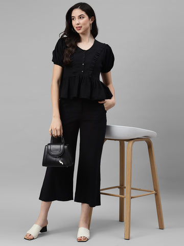 Solid Black Relaxed Peplum Top