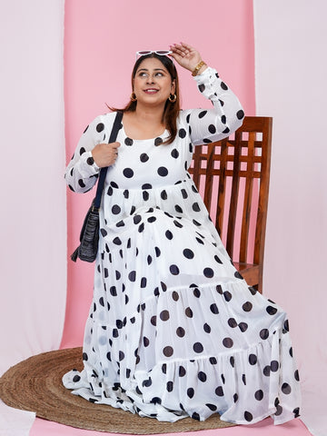 Women's Plus Size Round Neck Polka Dot Maxi Dress