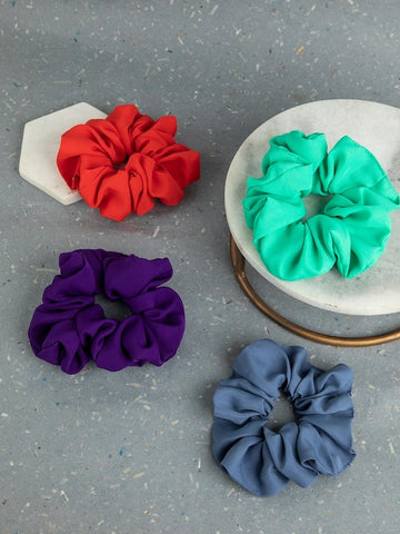 Women's Blue Red Set of 4 Ponytail Holders