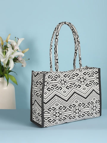 Grey&Black African Geometrical Printed Tote Bag