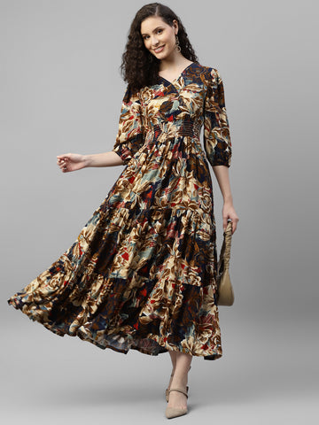 Multicolor Floral Tiered Women's Maxi Dress