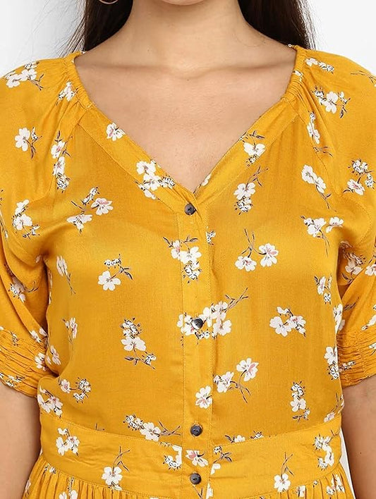 Floral Yellow A-Line Dress