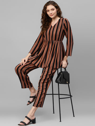 striped printed women co-ord sets