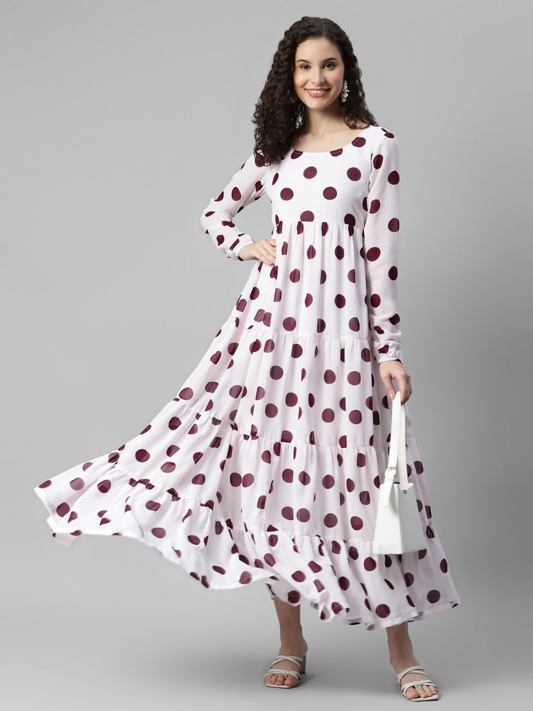 Wine Polka Dots Women'S Maxi Dress