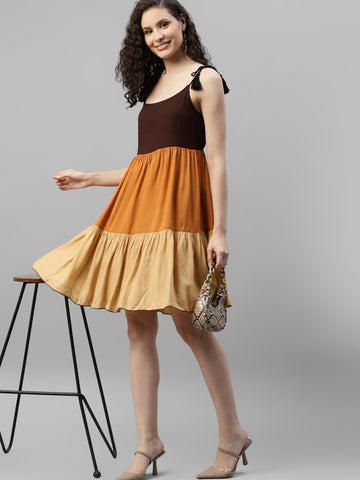 Colourblocked Tiered Fit & Flare Dress