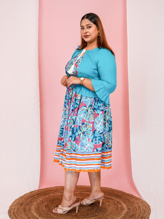 Women's Plus Size Floral Printed Cotton Shrug with Dress