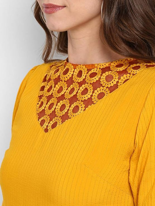 Mustard Solid Half Fit And Falre Dress