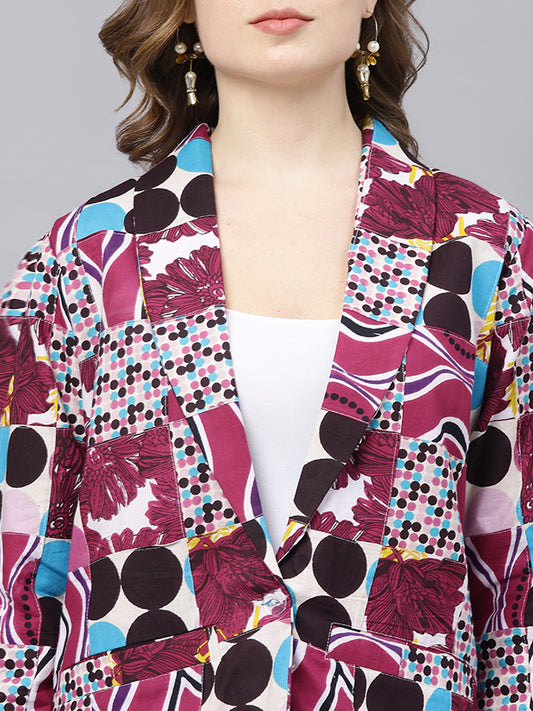 Patch work abstract printed women blazer
